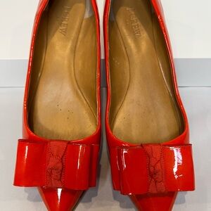 J. Crew Women's Bright Orange/Red Bow Flats Patent Size 8